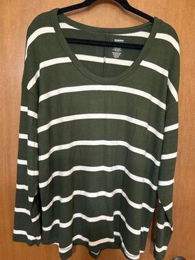 NWT Sonoma Olive Green and White Striped Scoop Neck long sleeve pullover
